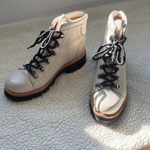 Marc Fisher Cream Lace-Up Boots with Black Accents